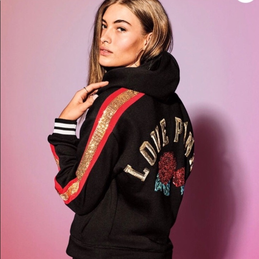 Black gold sequin bling rose gold SZ L hoodie nwt!